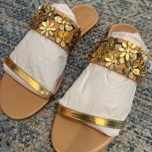 Kate Spade Bloom Natural/Gold Embellished Sandals - Size 6.5 NWT